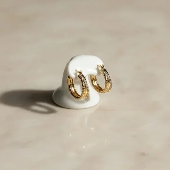 Lauren Ralph Lauren Gold Tone Twisted Crystal Hoop Earrings - Picture 2 of 5